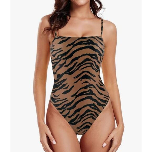 NEW Relleciga Animal Print 1 Piece Swimsuit S Adjustable Straps Removable Cups - Picture 1 of 6